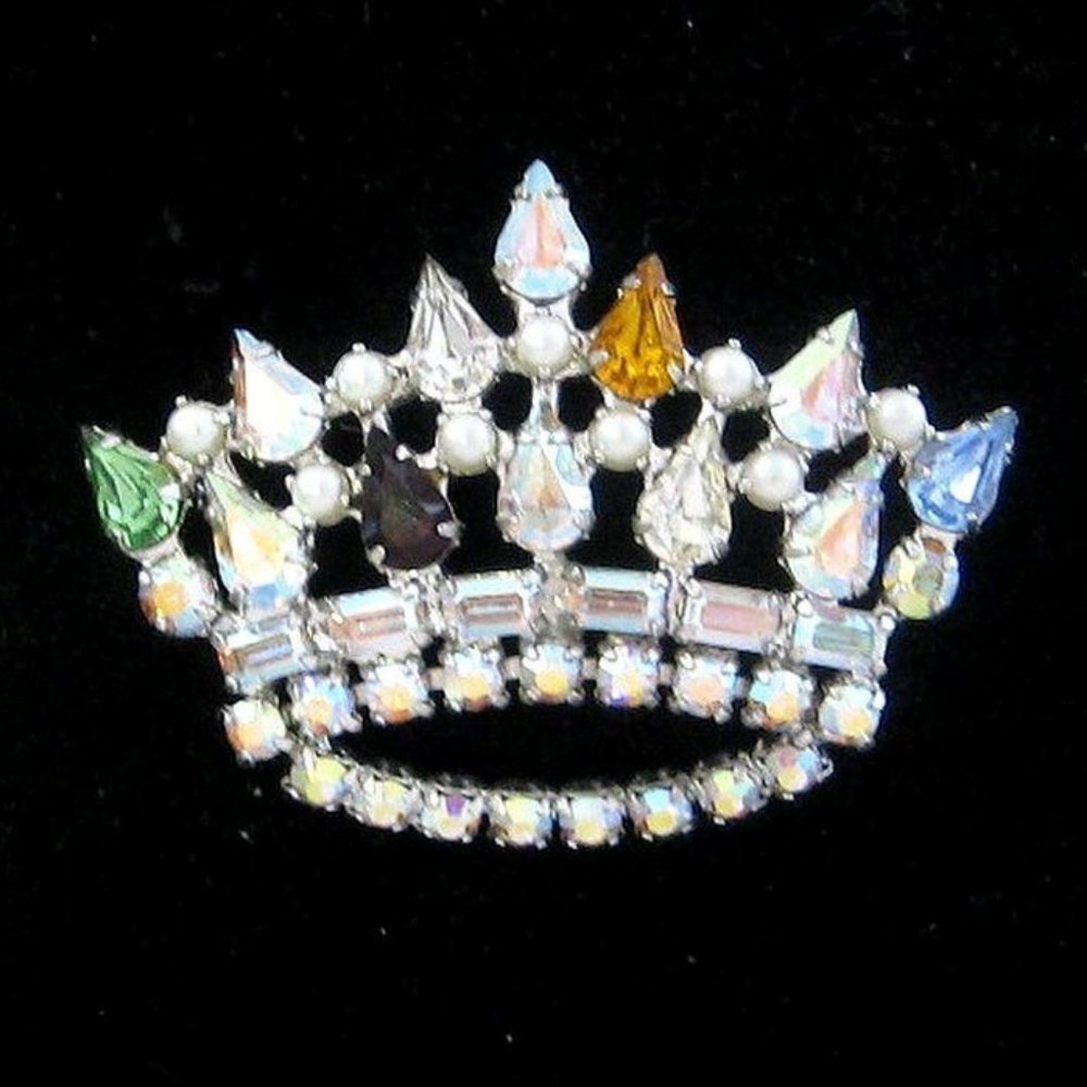 Vintage B David crown Brooch pin rhinestones